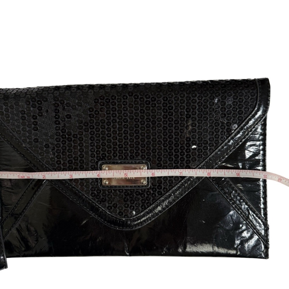 Women's Black Sequin Envelope Clutch Wristlet Patent Evening Party Handbag Purse - Picture 6 of 6